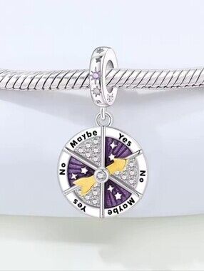 Sterling Silver Rotating 'Yes/No/Maybe' Wheel Charm with Purple Accent